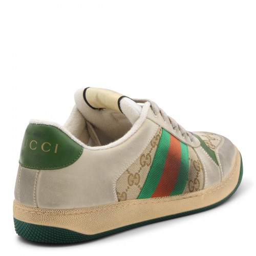 BEIGE, GREEN, ORANGE CANVAS AND LEATHER SCREENER SNEAKERS