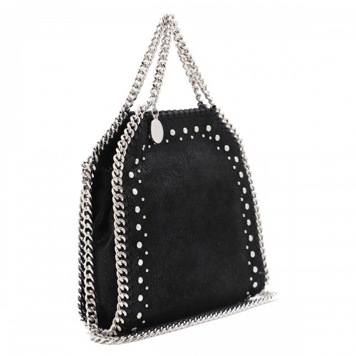 BLACK FUAX LEATHER TINY FALABELLA CROSSBODY BAG