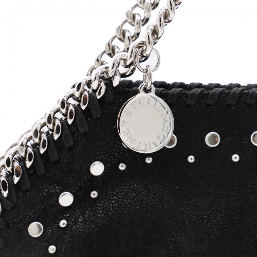 BLACK FUAX LEATHER TINY FALABELLA CROSSBODY BAG