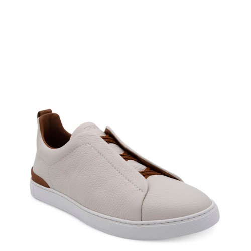 CREAM AND BROWN LEATHER SNEAKERS