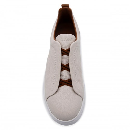 CREAM AND BROWN LEATHER SNEAKERS