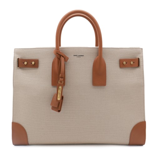 BEIGE AND CANVAS SAC DE JOUR TOP HANDLE BAG