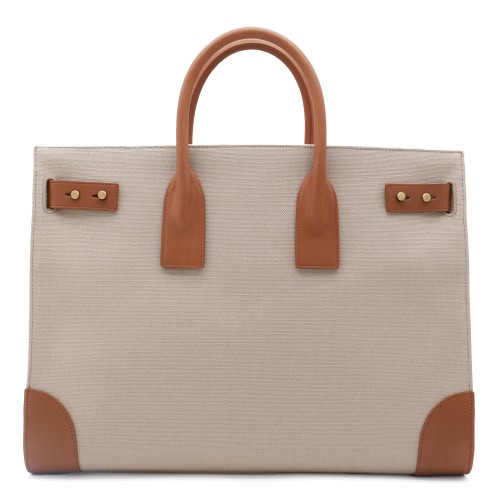 BEIGE AND CANVAS SAC DE JOUR TOP HANDLE BAG