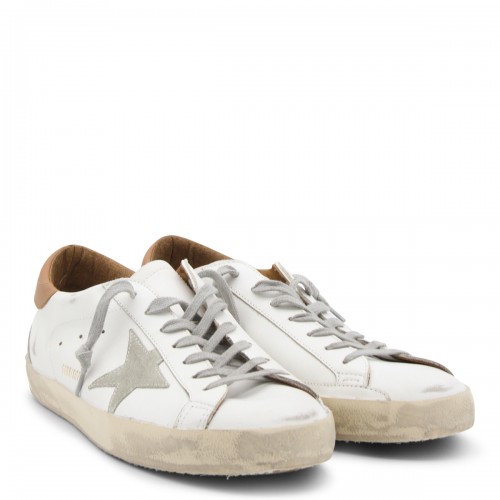 WHITE AND BROWN LEATHER SUPER-STAR SNEAKERS