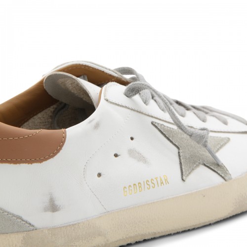 WHITE AND BROWN LEATHER SUPER-STAR SNEAKERS