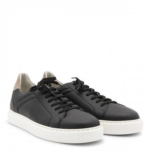 BLACK LEATHER AND BEIGE SUDE SNEAKERS