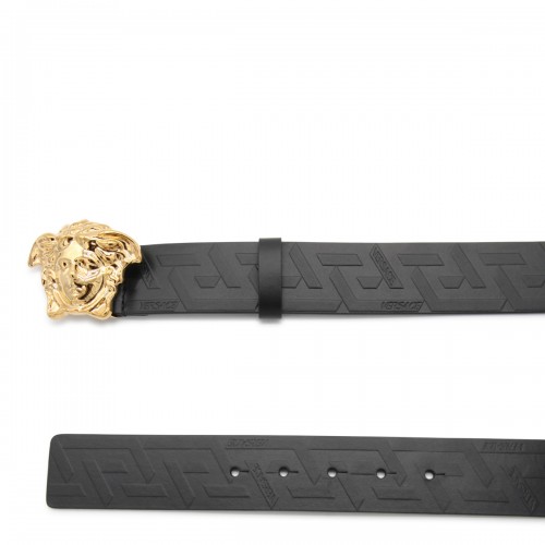 BLACK LEATHER MEDUSA BELT