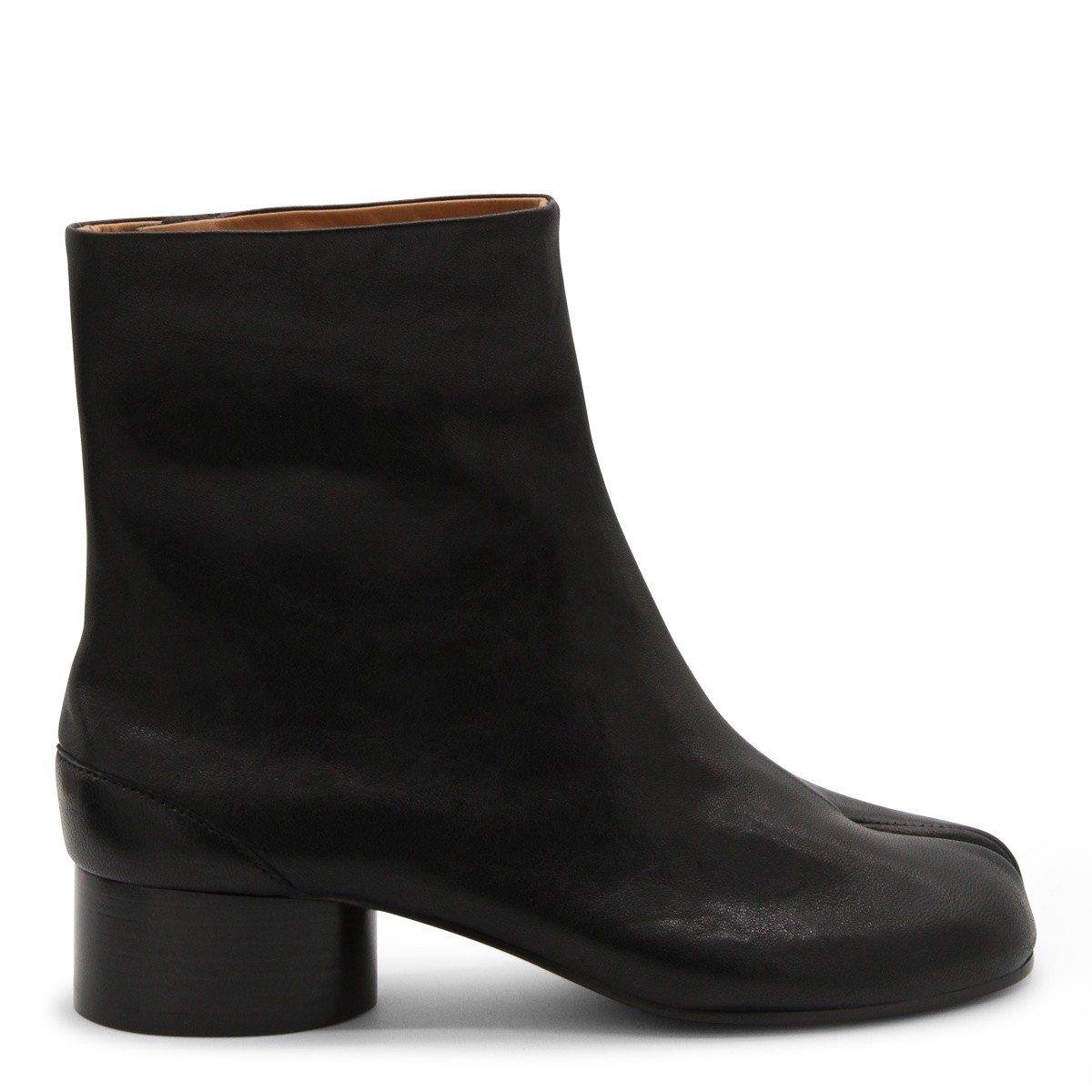 BLACK LEATHER TABI ANKLE BOOTS