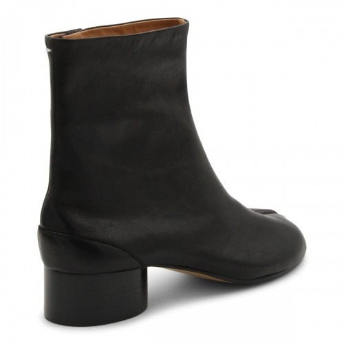 BLACK LEATHER TABI ANKLE BOOTS