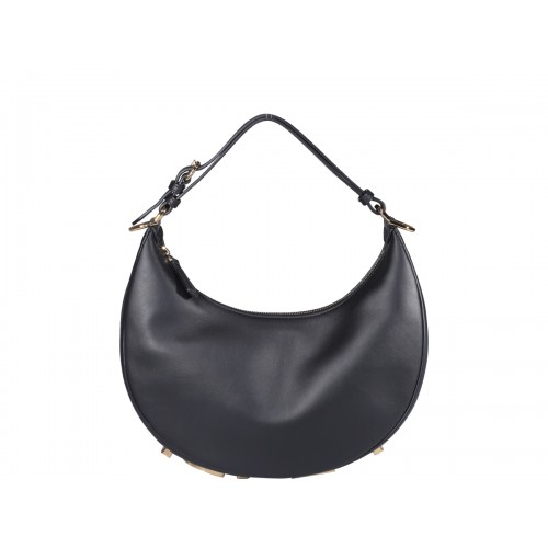 BLACK LEATHER FENDIGRAPHY SHOULDER BAG