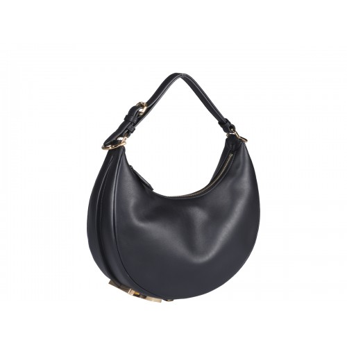 BLACK LEATHER FENDIGRAPHY SHOULDER BAG