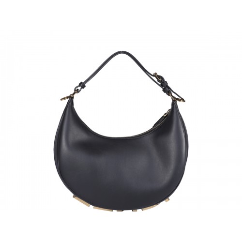 BLACK LEATHER FENDIGRAPHY SHOULDER BAG