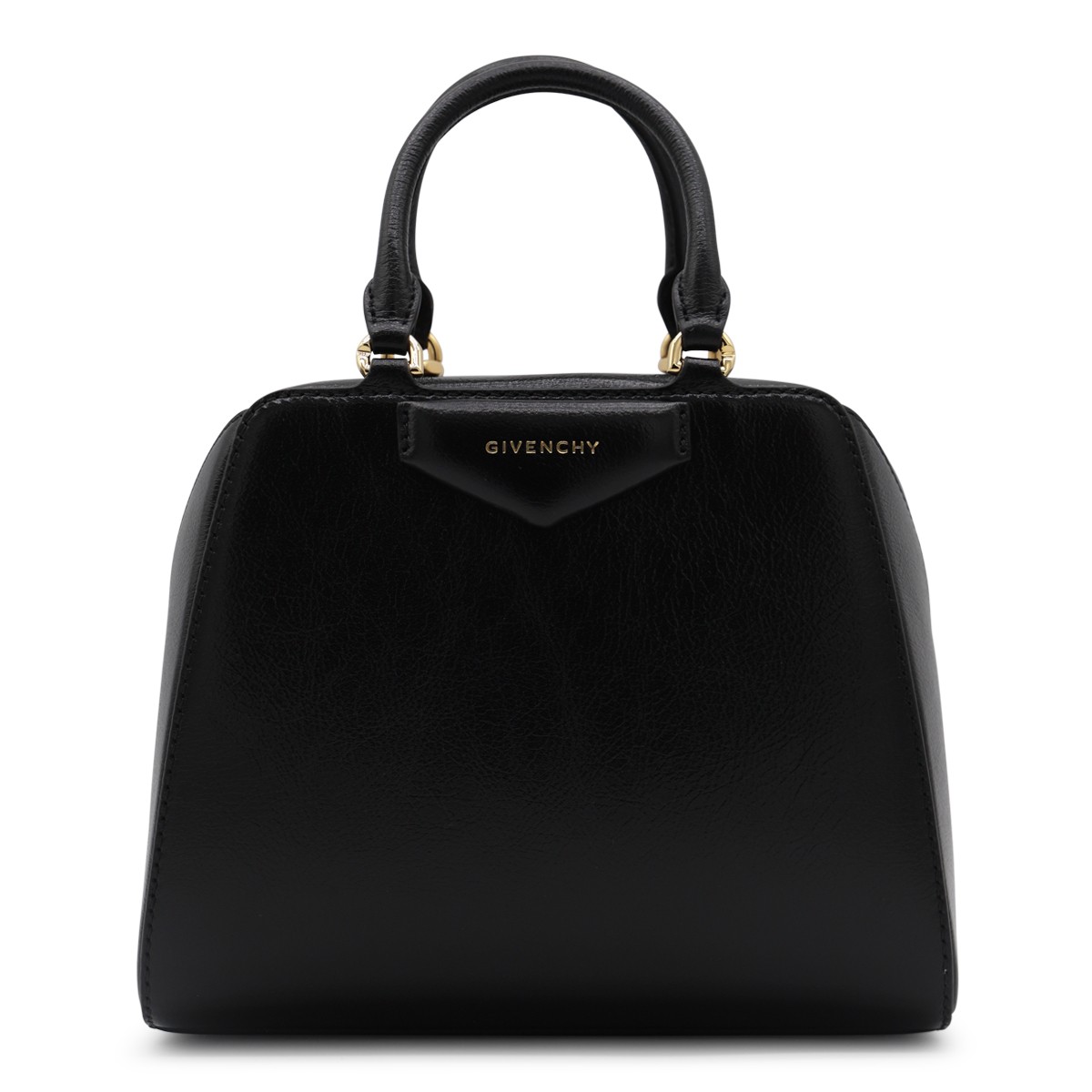 BLACK LEATHER ANTIGONA CUBE TOP HANDLE BAG