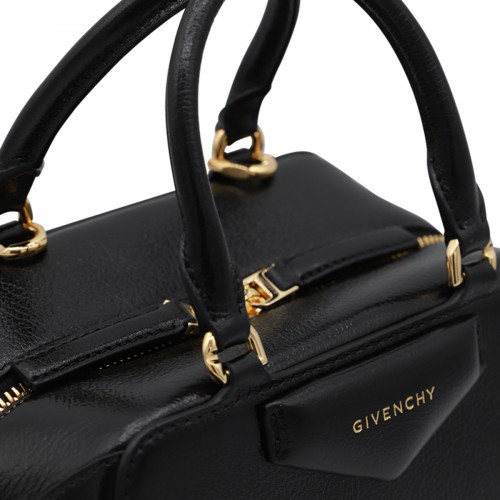 BLACK LEATHER ANTIGONA CUBE TOP HANDLE BAG