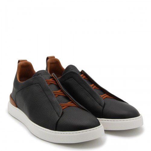 BLACK AND BROWN LEATHER SNEAKERS