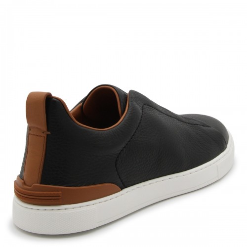 BLACK AND BROWN LEATHER SNEAKERS