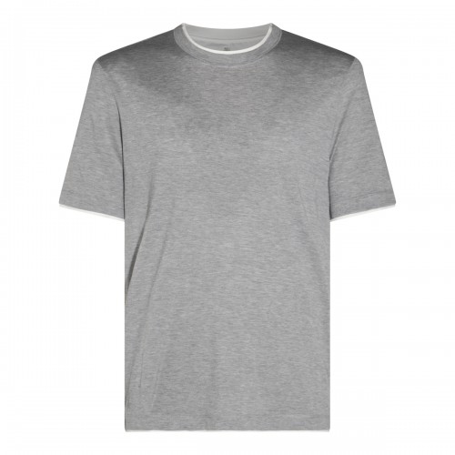 GREY COTTON AND SILK T-SHIRT