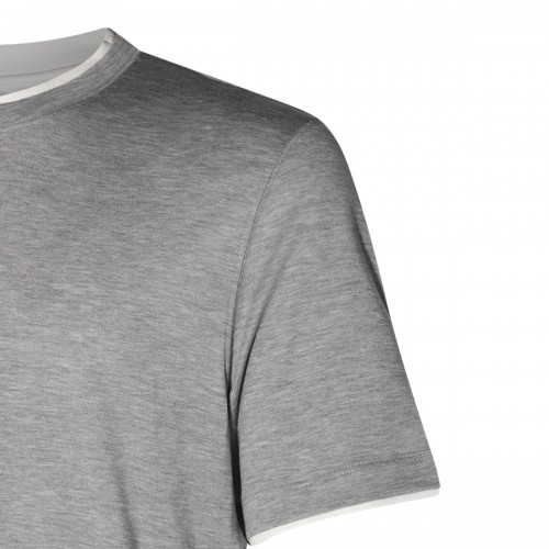 GREY COTTON AND SILK T-SHIRT