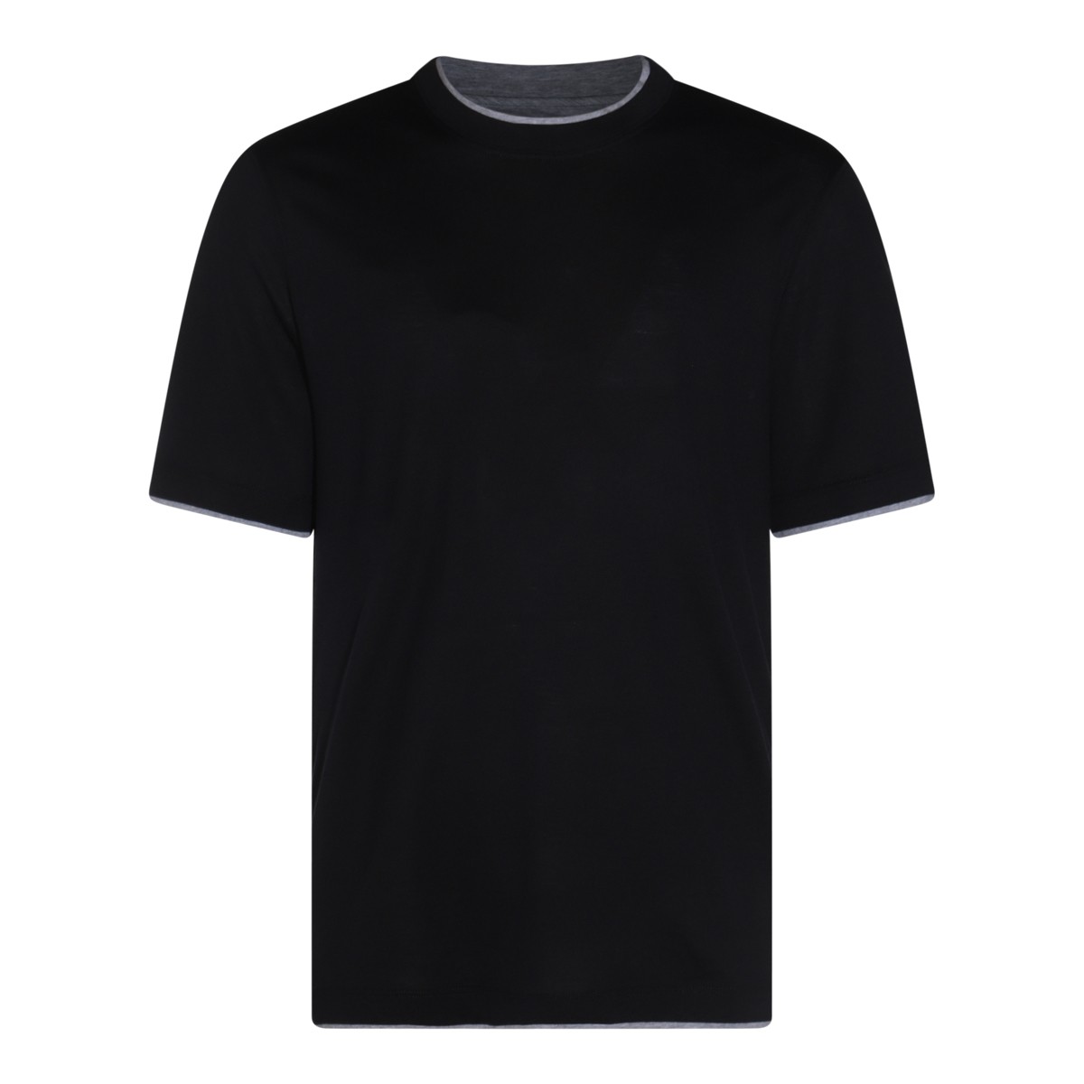 BLACK COTTON AND SILK T-SHIRT