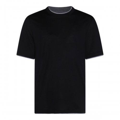 BLACK COTTON AND SILK T-SHIRT