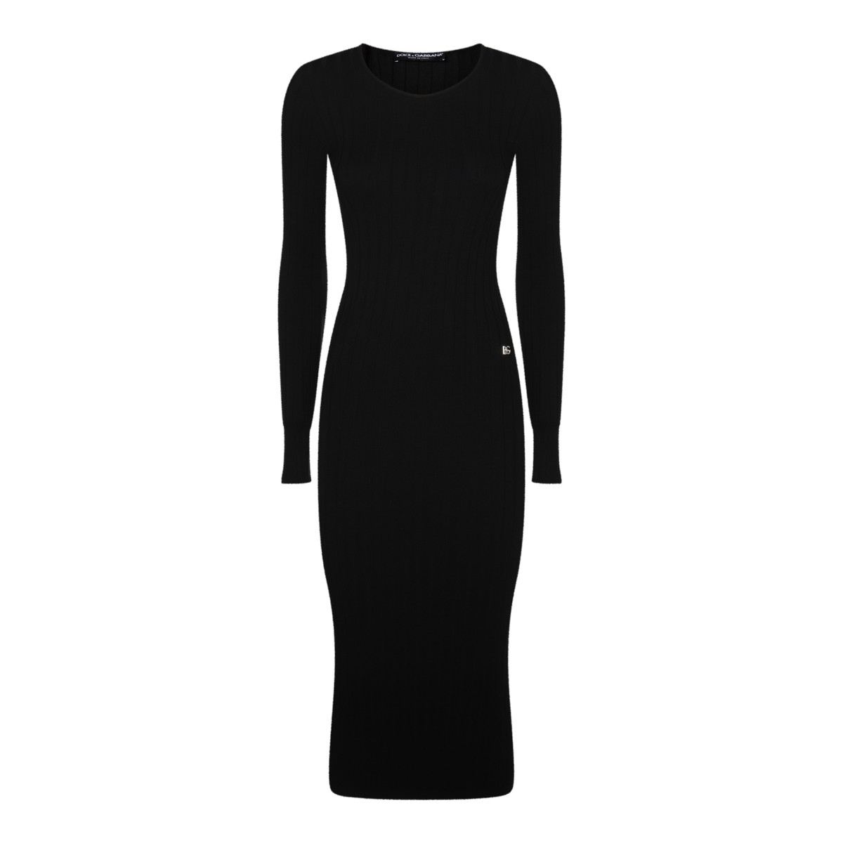 BLACK VISCOSE MIDI DRESS