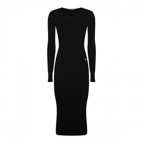 BLACK VISCOSE MIDI DRESS