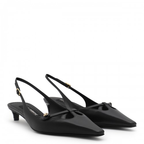 BLACK LEATHER LUNE SLING 85 PUMPS