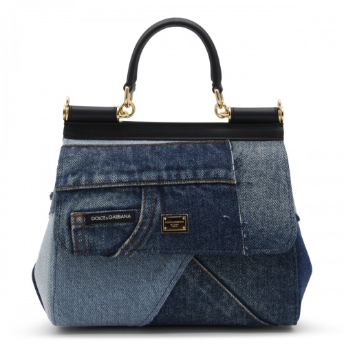 DENIM COTTON AND LEATHER SICILY HANDLE BAG