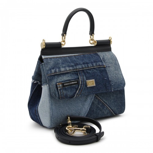 DENIM COTTON AND LEATHER SICILY HANDLE BAG