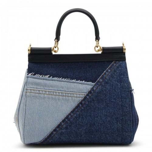 DENIM COTTON AND LEATHER SICILY HANDLE BAG