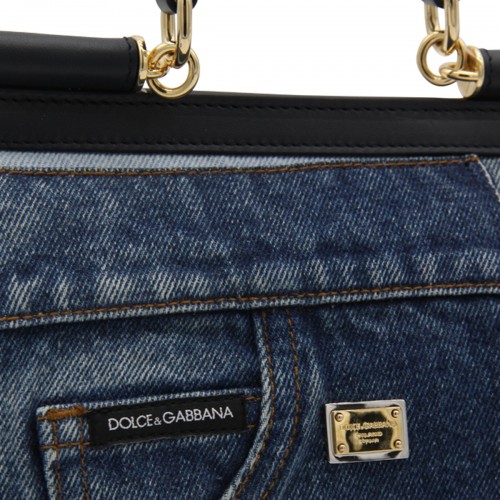 DENIM COTTON AND LEATHER SICILY HANDLE BAG