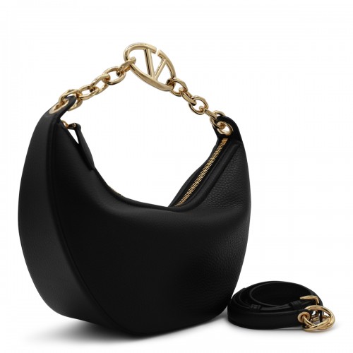 BLACK LEATHER MOON SHOULDER BAG