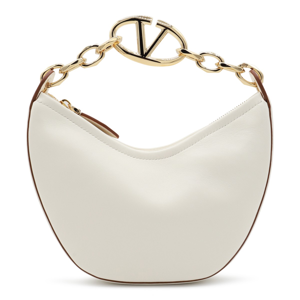 WHITE LEATHER MINI HOBO MOON SHOULDER BAG