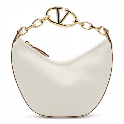 WHITE LEATHER MINI HOBO MOON SHOULDER BAG