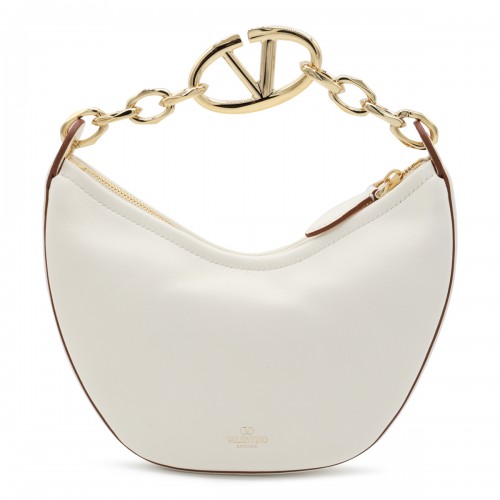 WHITE LEATHER MINI HOBO MOON SHOULDER BAG