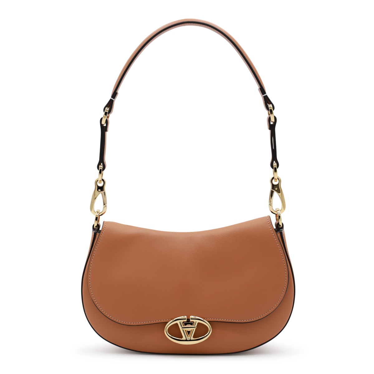 BROWN LEATHER OVHAL SHOULDER BAG