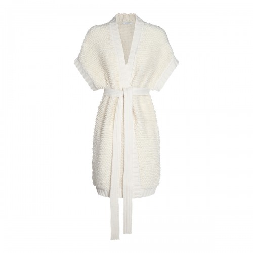 WHITE WOOL KNITWEAR DRESS