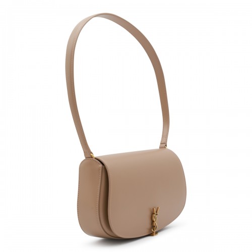 BEIGE LEATHER HOBO DEMI LUNE SHOULDER BAG