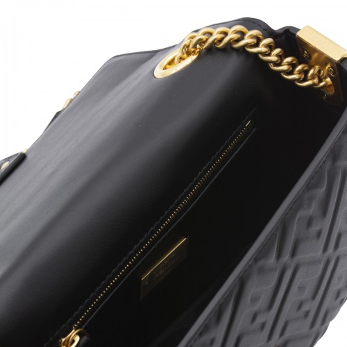 BLACK LEATHER CHAIN CROSSBODY BAG