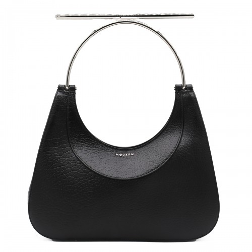 BLACK LEATHER TOP HANDLE BAG