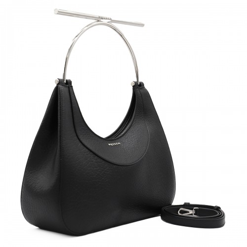 BLACK LEATHER TOP HANDLE BAG