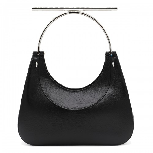 BLACK LEATHER TOP HANDLE BAG