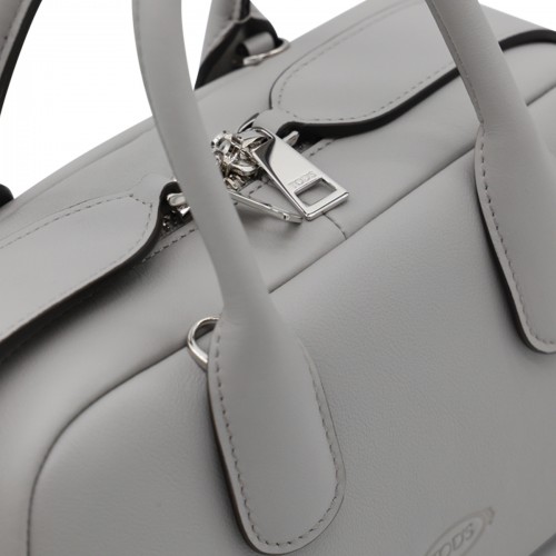 GREY LEATHER TOP HANDLE BAG