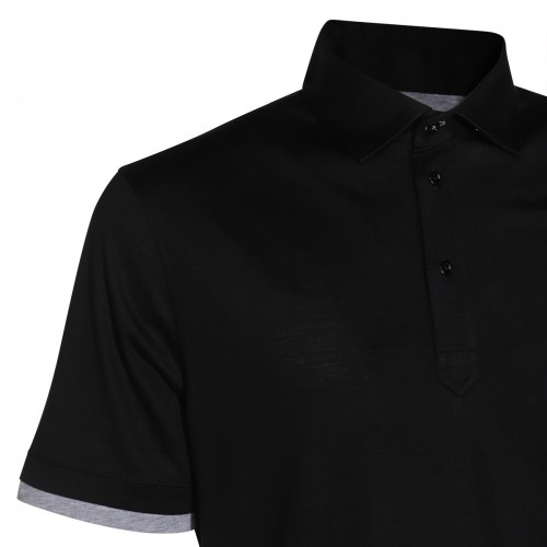 BLACK SILK POLO SHIRT