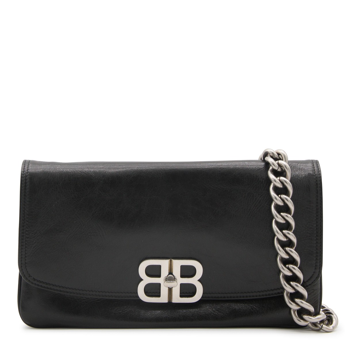 BLACK LEATHER FLAP BB SOFT CROSSBODY BAG