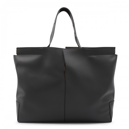 DARK GREY LEATHER TOTE