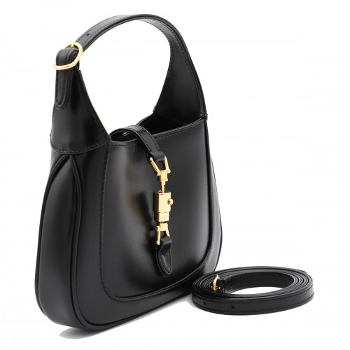 BLACK LEATHER JACKIE SHOULDER BAG