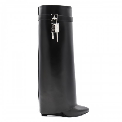 BLACK LEATHER SHARK LOCK BOOTS