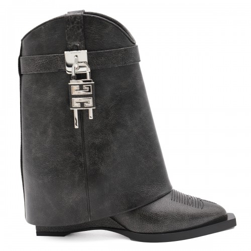 BLACK LEATHER SHARK LOCK COWBOY BOOTS