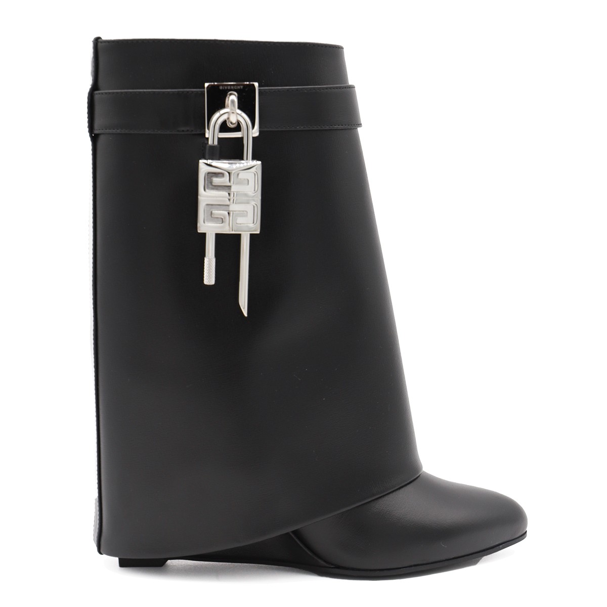 BLACK LEATHER SHARK LOCK BOOTS